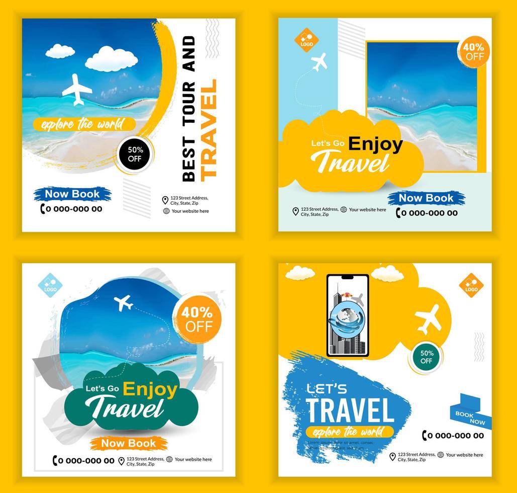 Social media Travel and tours ad design. Enjoy Holiday Adventure Template. social media post template. Travel agency Poster. Truism Vacation Discount Banner. vector