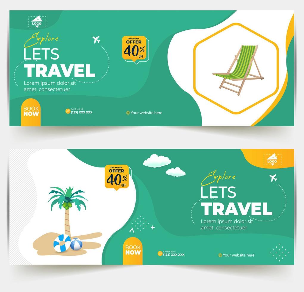 Modern World tours Banner design. company Holiday Adventure Template. Travel agency World Holiday Poster. Vacation Discount template. Travel and tour social media cover or web banner. vector