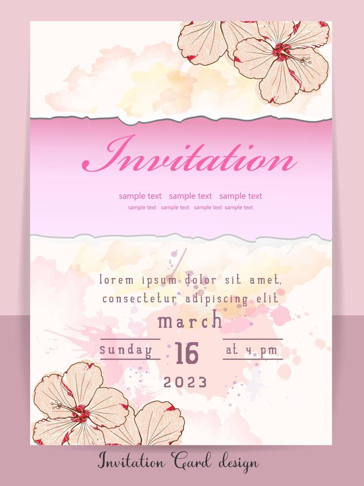 Wedding invitation Card with beautiful blooming floral watercolor background. Beautiful hand drawing invitation design pink rose invitation template. Elegant wedding card with beautiful floral vector. vector