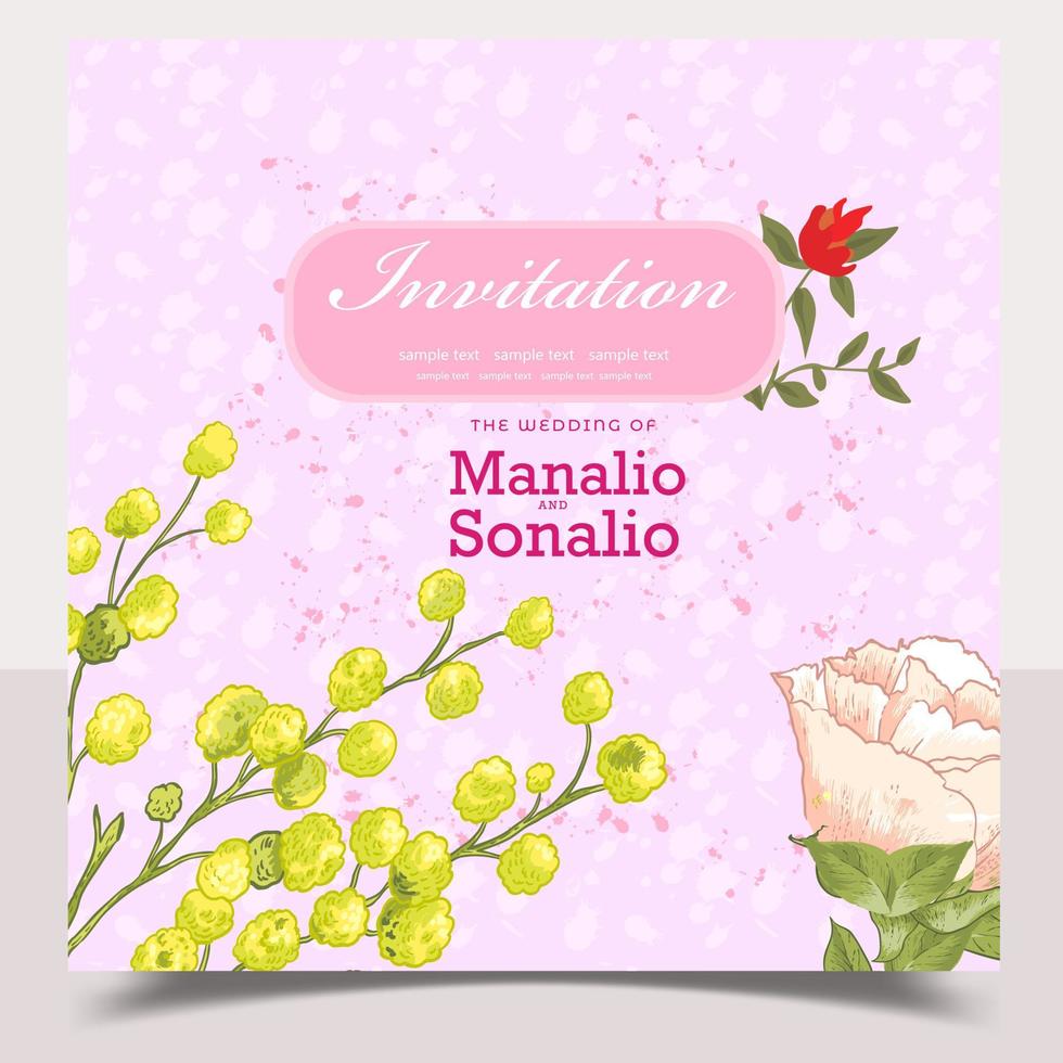 Wedding invitation Card with beautiful blooming floral watercolor background. Beautiful hand drawing invitation design pink rose invitation template. Elegant wedding card with beautiful floral vector. vector