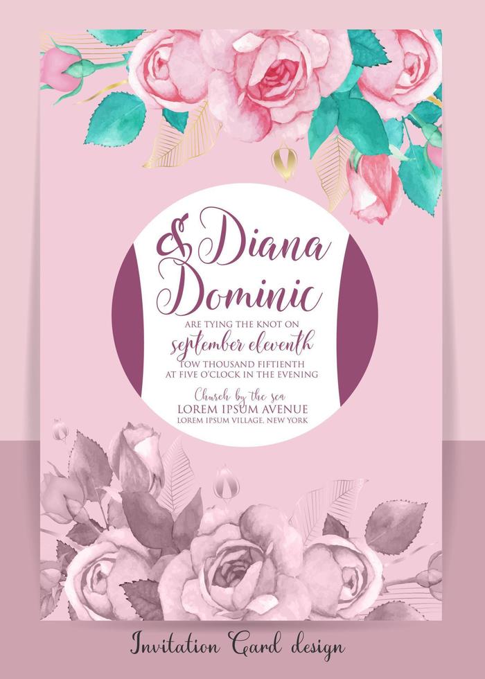 Boda invitación tarjeta con hermosa floreciente floral acuarela antecedentes. hermosa mano dibujo invitación diseño rosado Rosa invitación modelo. elegante Boda tarjeta con hermosa floral vector. vector