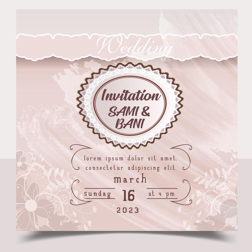 Wedding invitation Card with beautiful blooming floral watercolor background. Beautiful hand drawing invitation design pink rose invitation template. Elegant wedding card with beautiful floral vector. vector