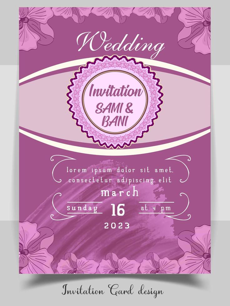 Wedding invitation Card with beautiful blooming floral watercolor background. Beautiful hand drawing invitation design pink rose invitation template. Elegant wedding card with beautiful floral vector. vector