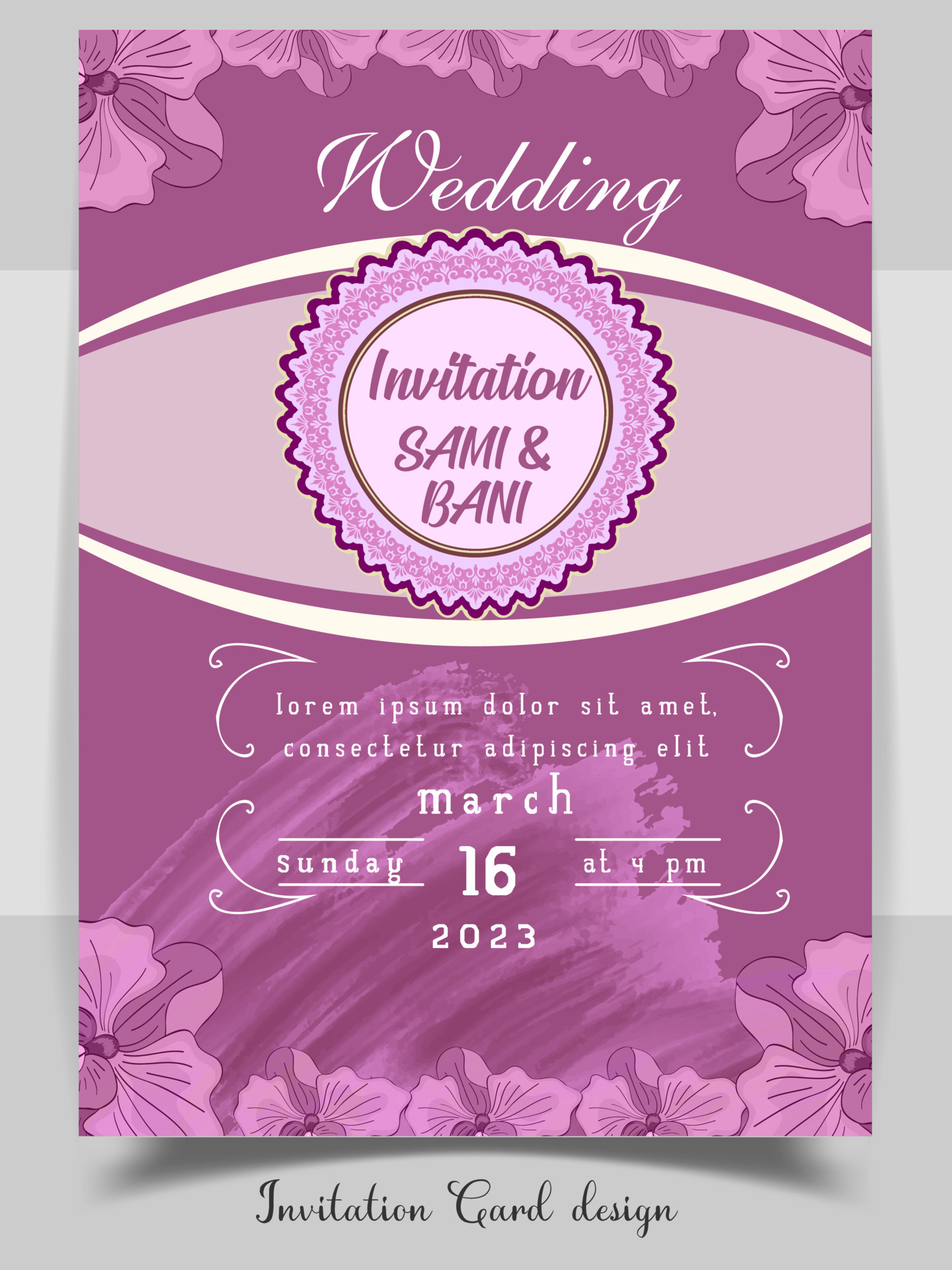 Wedding invitation Card with beautiful blooming floral watercolor