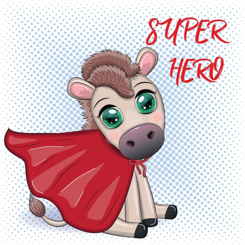 Cute donkey superhero in a red lifeguard cape vector