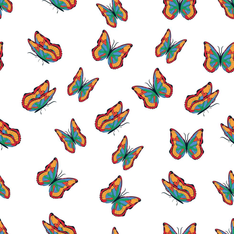 mariposas multicolores brillantes de patrones sin fisuras. papel pintado, fondo, fiesta infantil, papel artesanal vector