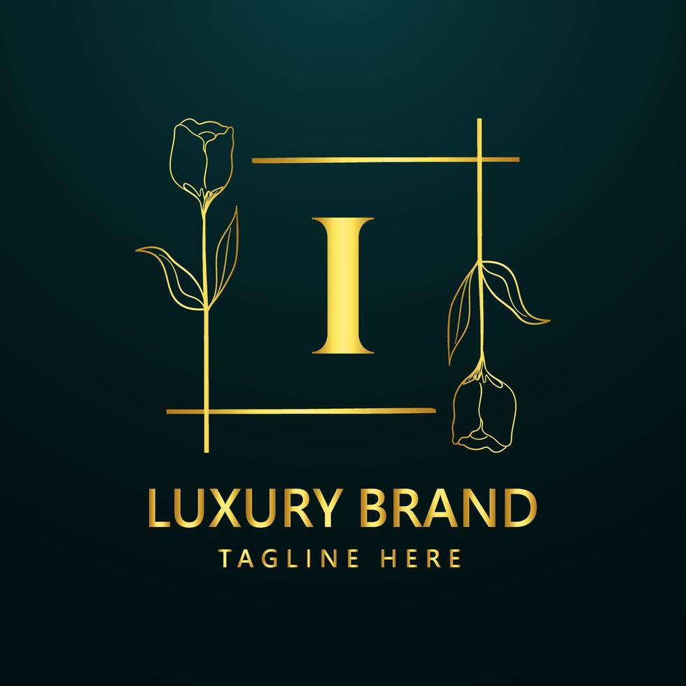 Premium letter I logo icon design. Luxury jewelry frame gem edge logotype. Beauty, Fashion, Spa icon, Floral logo design vector