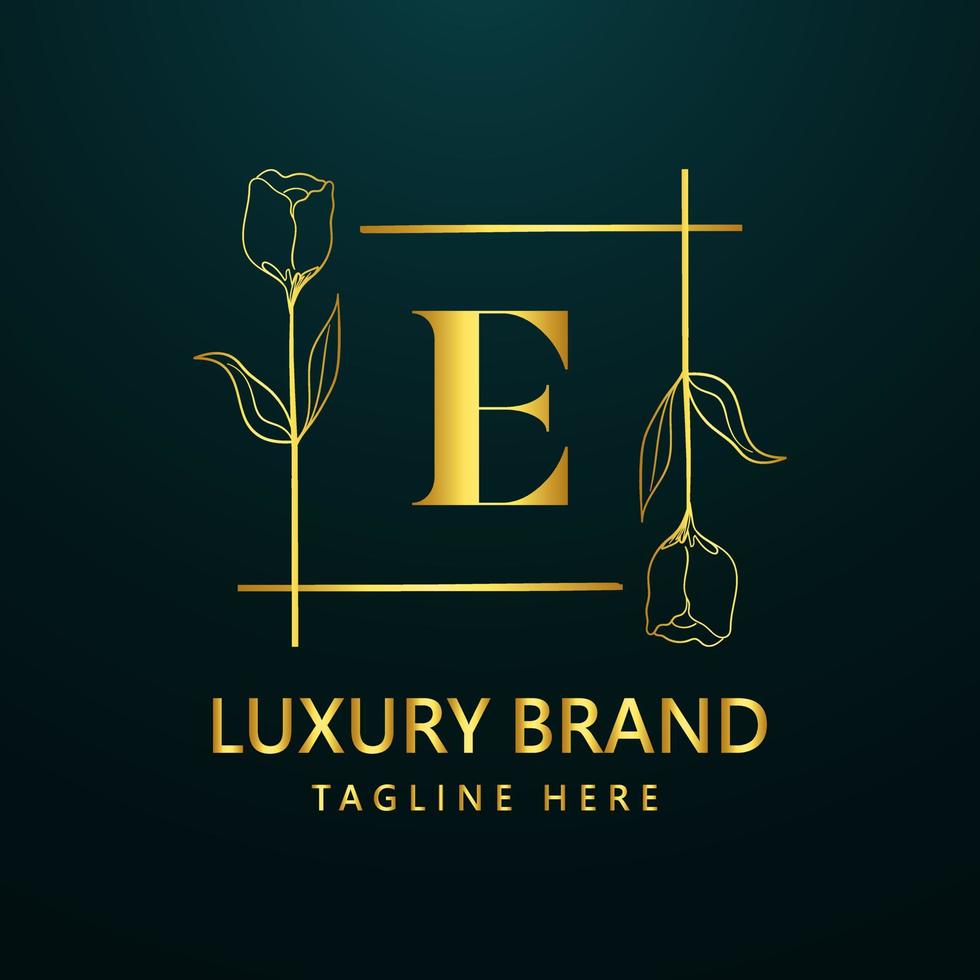 Premium letter E logo icon design. Luxury jewelry frame gem edge logotype. Beauty, Fashion, Spa icon, Floral logo design vector