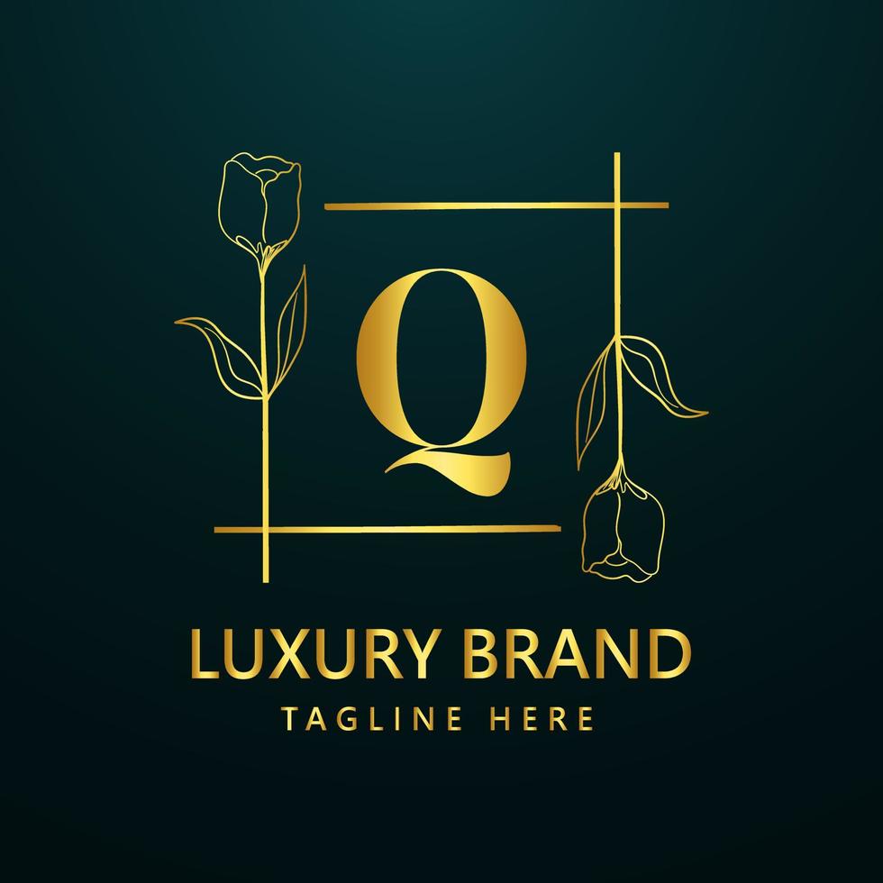 Premium letter Q logo icon design. Luxury jewelry frame gem edge logotype. Beauty, Fashion, Spa icon, Floral logo design vector