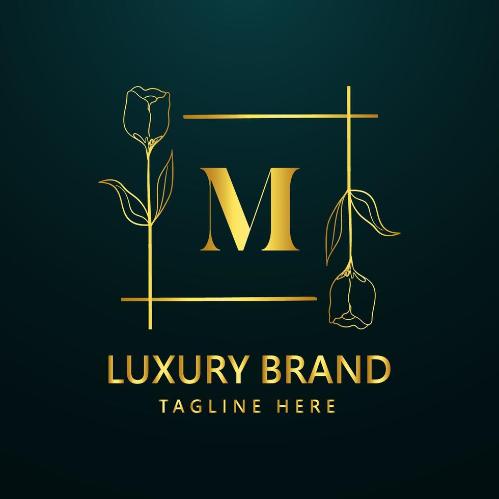 Premium letter M logo icon design. Luxury jewelry frame gem edge logotype. Beauty, Fashion, Spa icon, Floral logo design vector