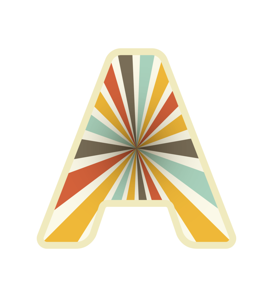 letter A with retro style gradient color sunburst starburst pattern png