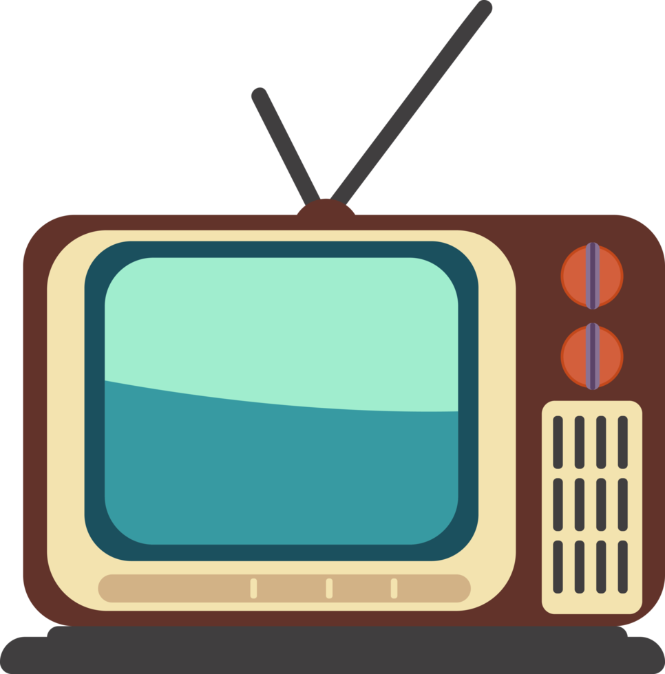 brown old tv retro color illustration with antenna png