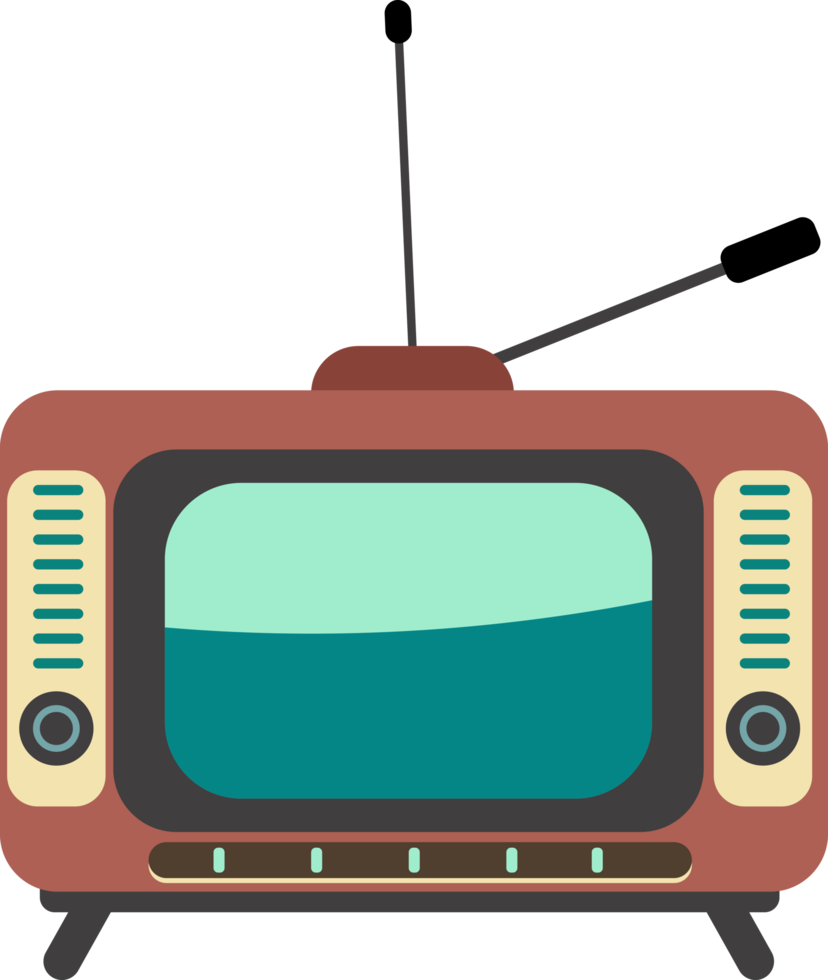 classic vintage tv box illustration with antenna png