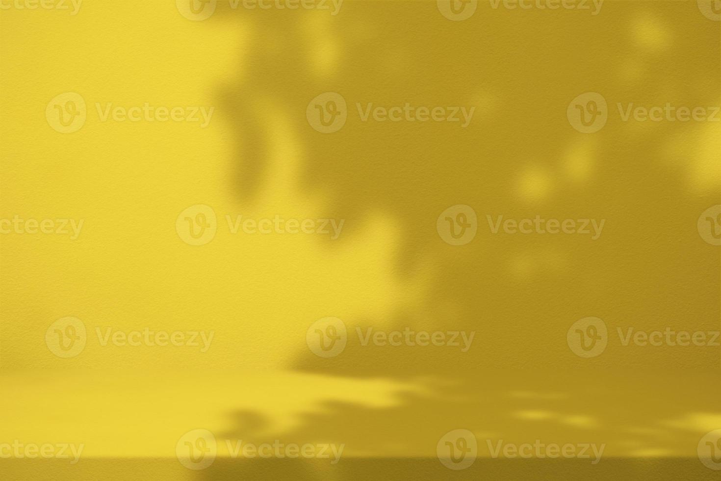 Gold Stucco Table with Nature Shadow on Concrete Wall Texture Background, Suitable for Cosmetic Product Presentation Backdrop, Display, and Mock up. photo