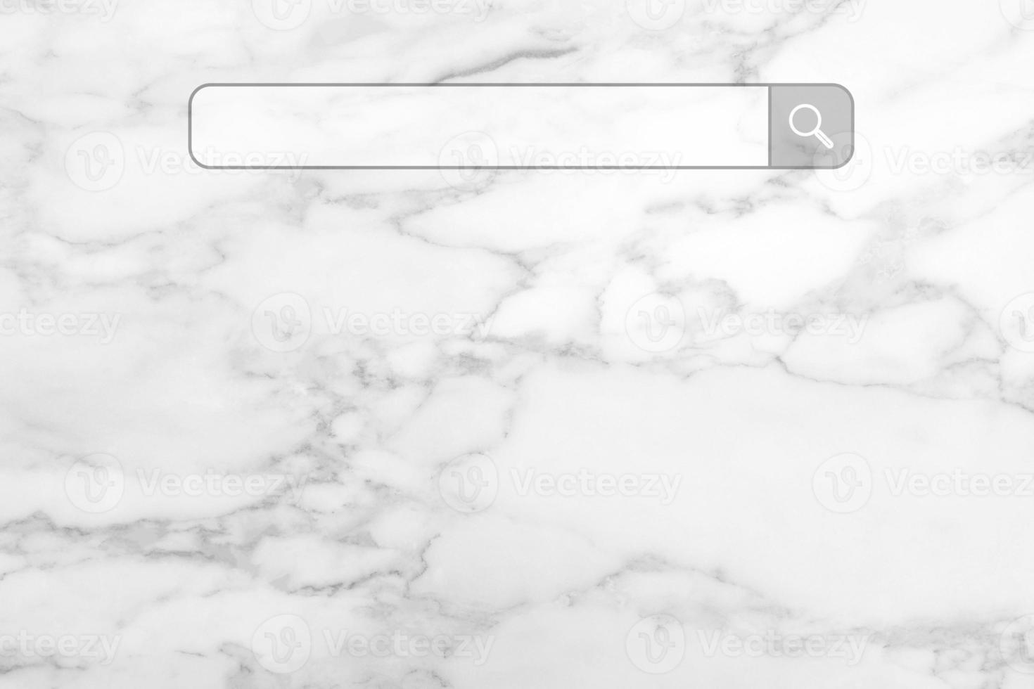 Search Bar with Magnifying Glass Icon on White Marble Wall with Wooden Floor for Background, Suitable for Technology and Communication Concept. photo