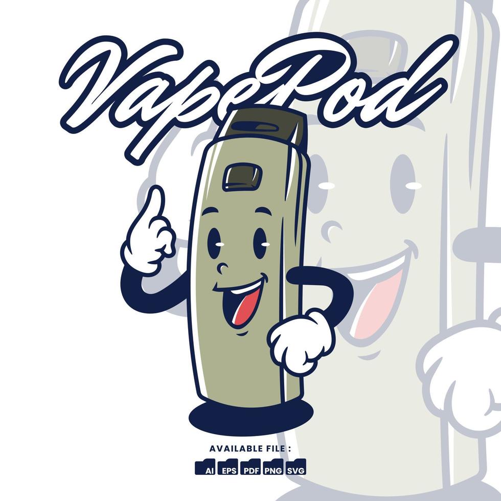 vector Clásico retro mascota personaje logo un vape vaina