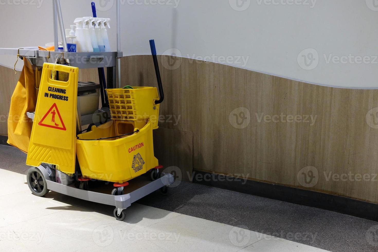 Close up Janitorial Cleaning Cart. photo