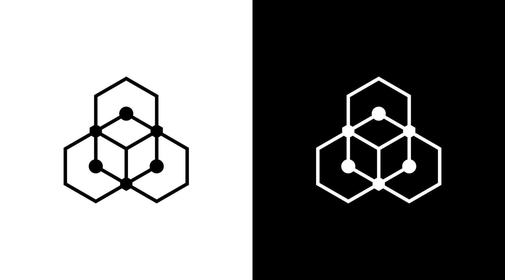 tecnología logo hexágono estructura cubo monograma negro y blanco icono estilo diseños plantillas vector