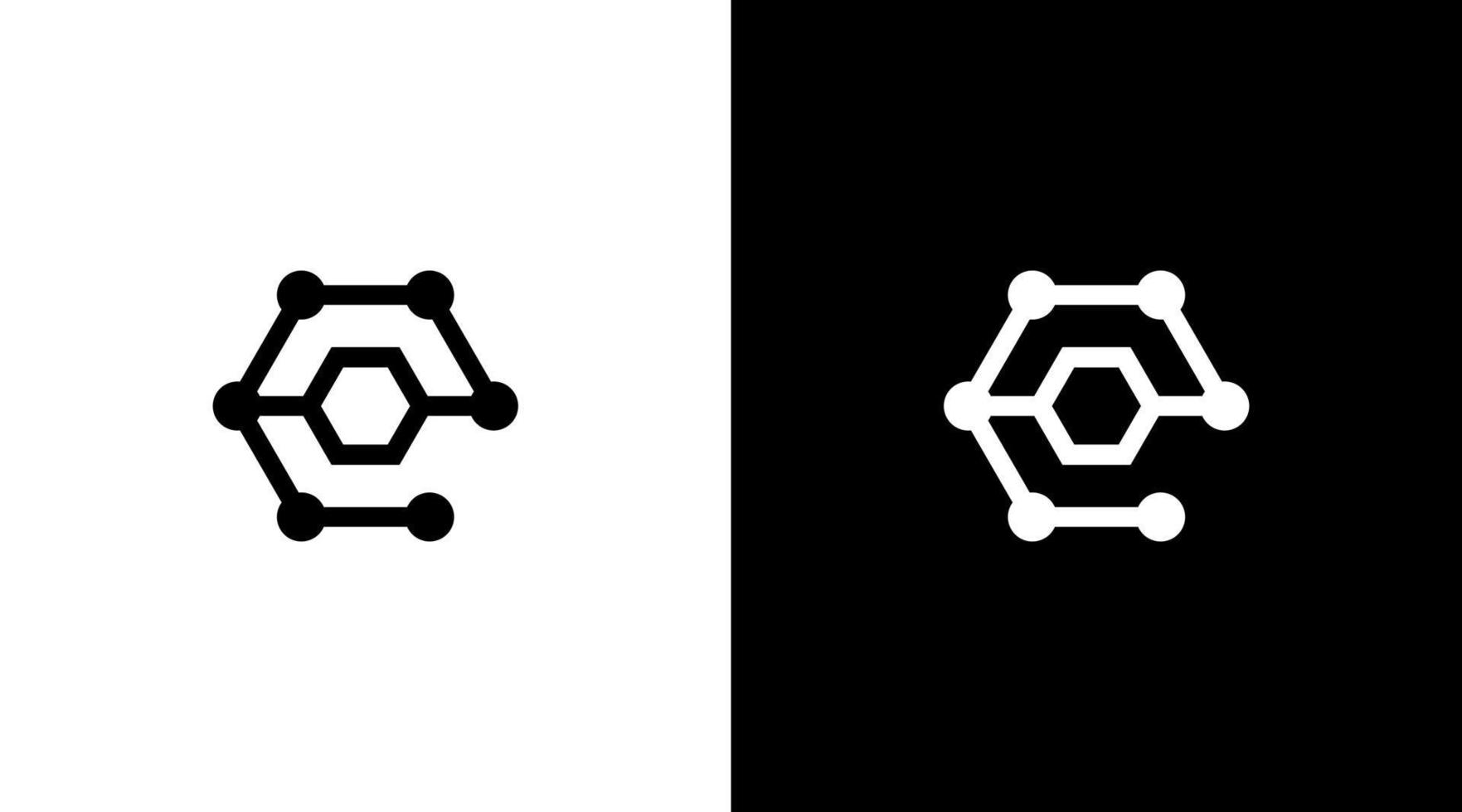 hexágono logo tecnología monograma negro y blanco icono ilustración estilo diseños plantillas vector