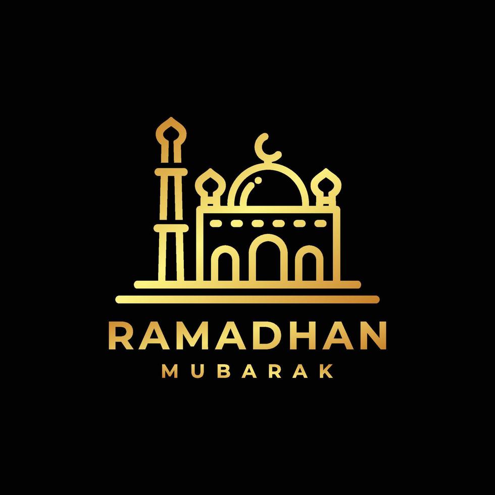 logotipo de Ramadán. ilustración de vector de diseño de logotipo de oro de mezquita