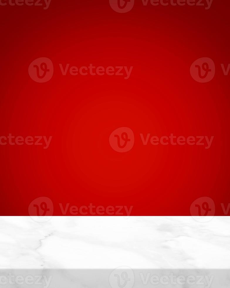 White Marble Table with Red Gradient Background in Social Media Image Size, Suitable for Product Photography Backdrop, Display, and Mock up. photo