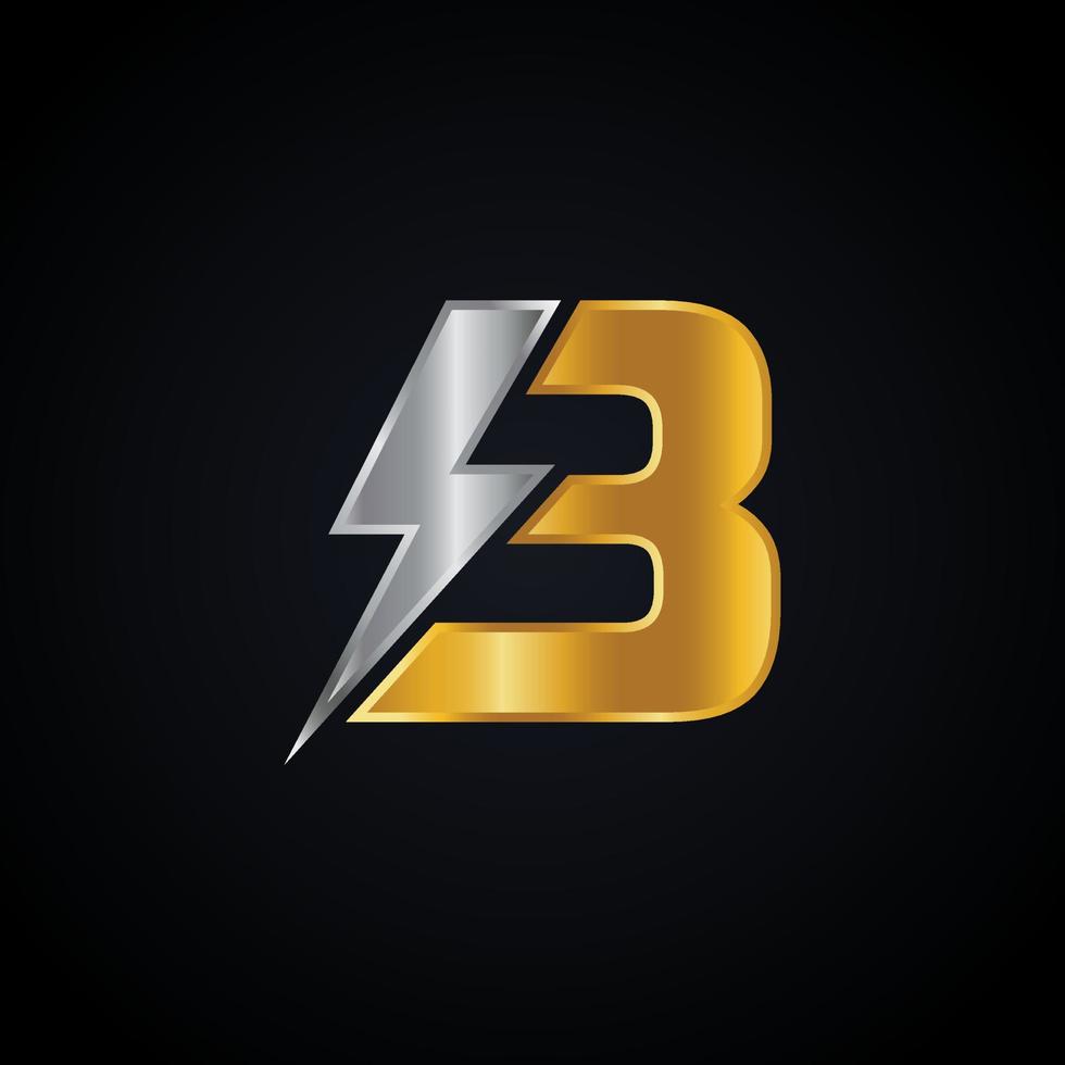 logotipo de letra b con diseño de vector de rayo trueno. Ilustración de vector de logotipo de letra b de perno eléctrico.