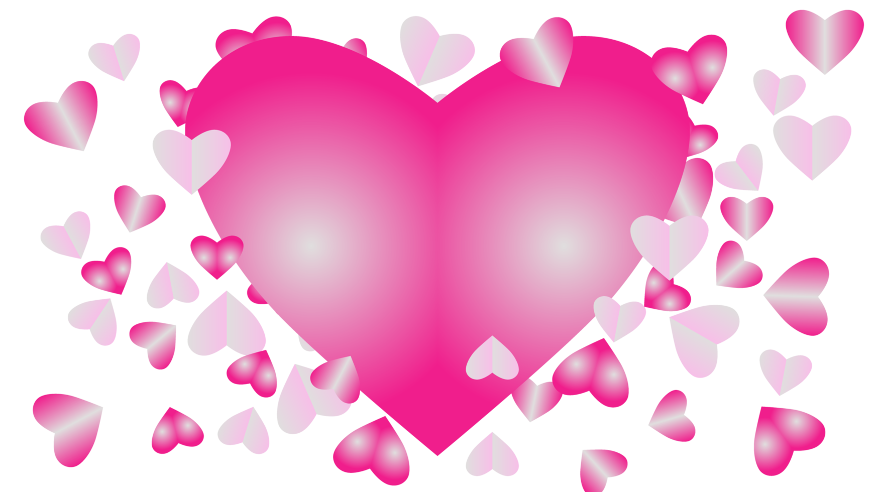 Shining gradation pink heart and pink heart illustration, flying isolated on transparent background. Decoration for Valentine design or media animation png