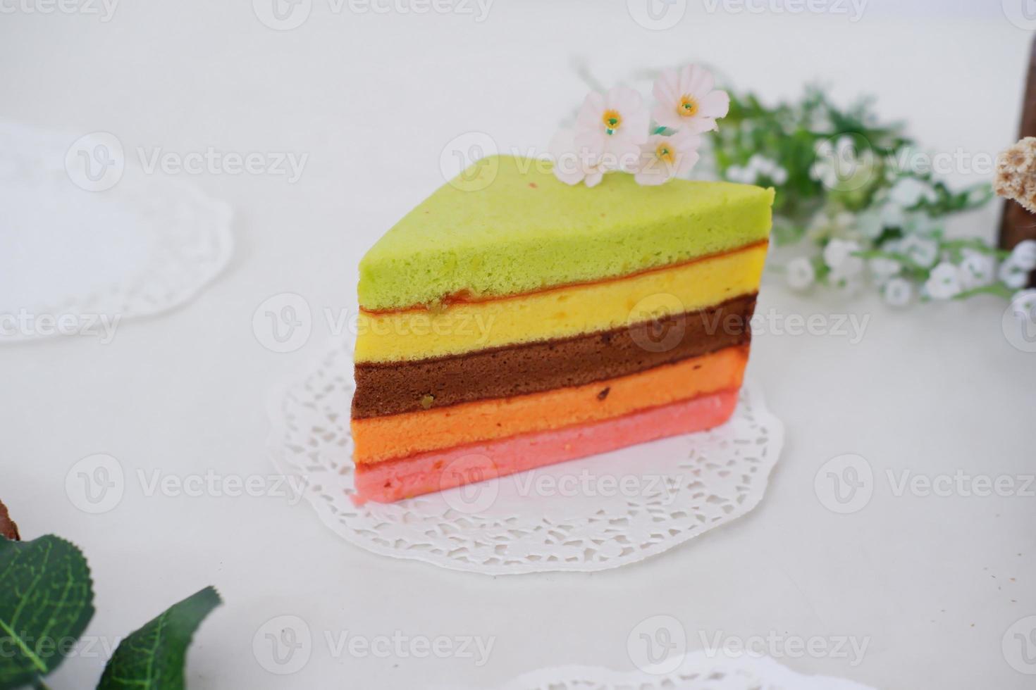 delicious rainbow cake slice as a background photo