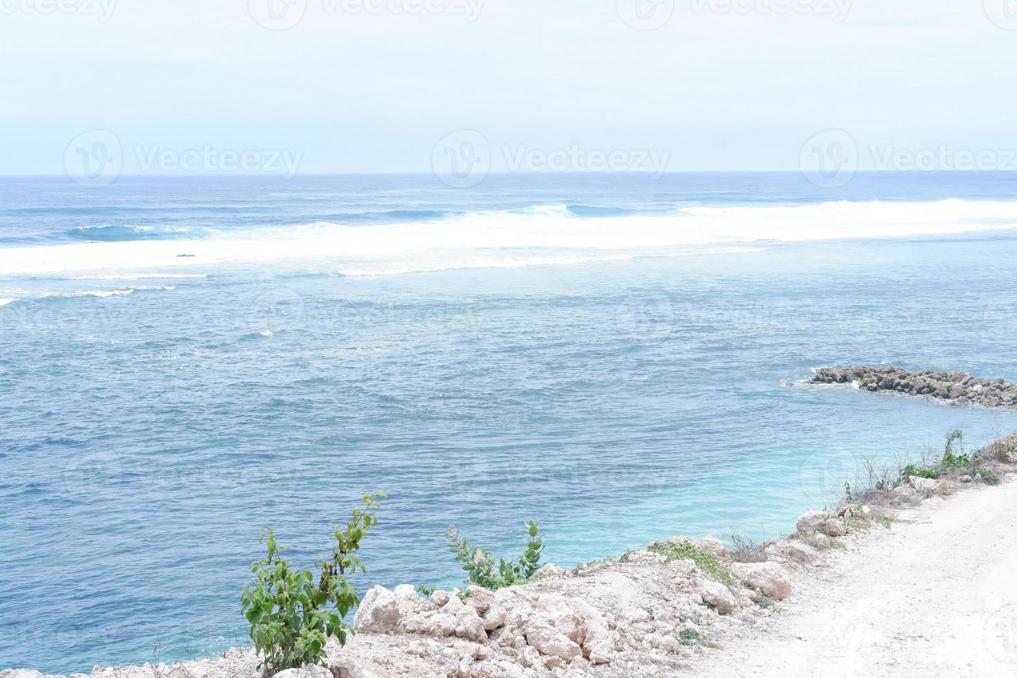 panoramic atmosphere of a beautiful beach with blue sky photo