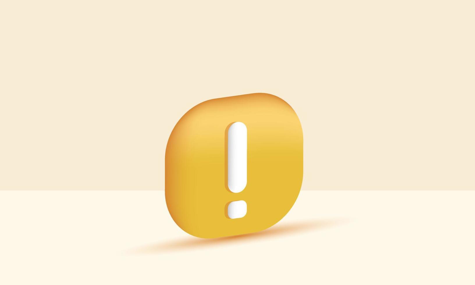 illustration 3d realistic exclamation mark yellow creative isolated on background vector