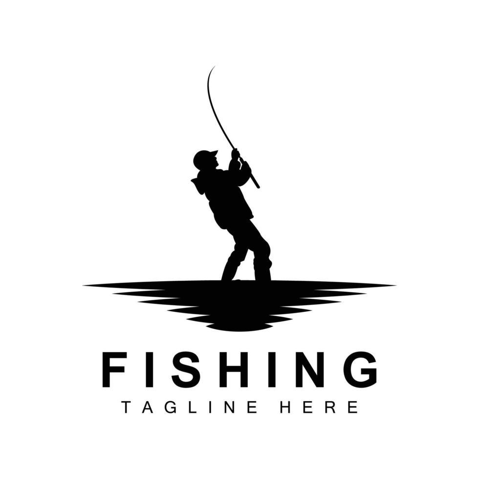 fishing logo icon vector, catch fish on the boat, outdoor sunset silhouette design vector