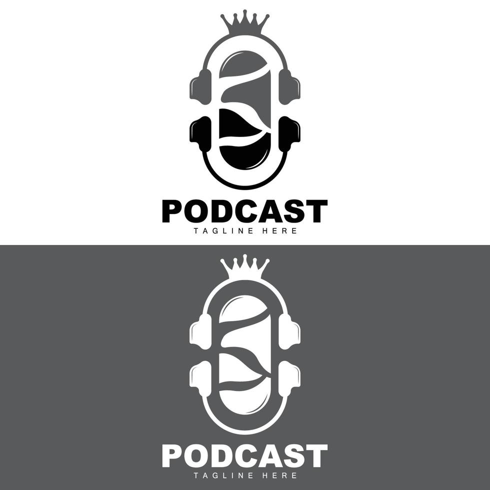 Podcast Logo, Vector, Headset and Chat, Simple Vintage Microphone Design vector
