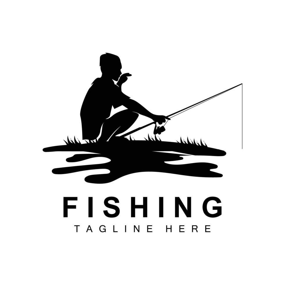 fishing logo icon vector, catch fish on the boat, outdoor sunset silhouette design vector