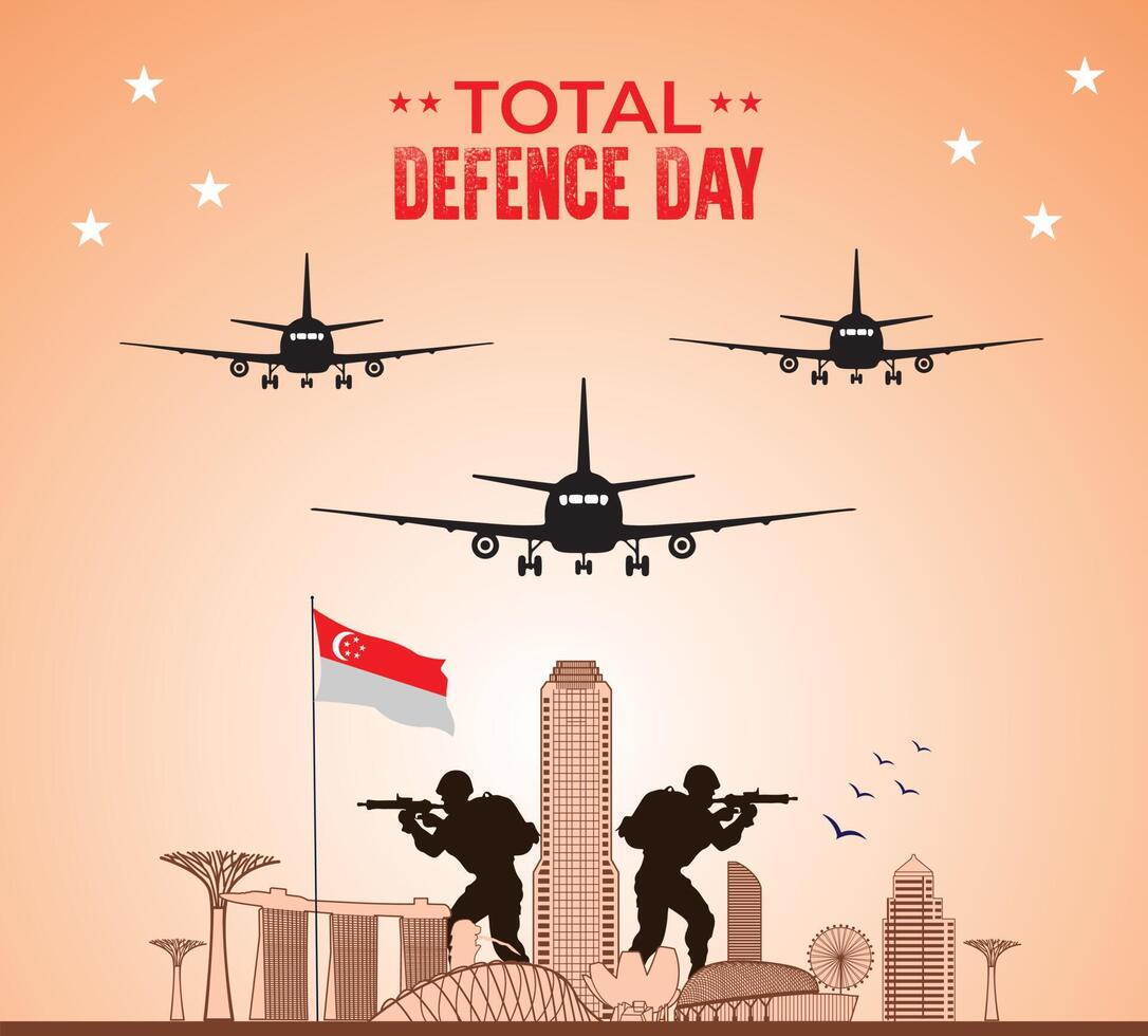 Total Defence Day. Singapore. February 15. Template for background, banner, card, poster. vector illustration.