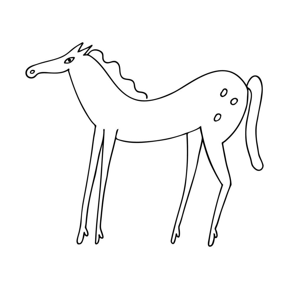 Linear drawing of a horse. Hand drawn funny animal in sketch style. On isolated white background vector image