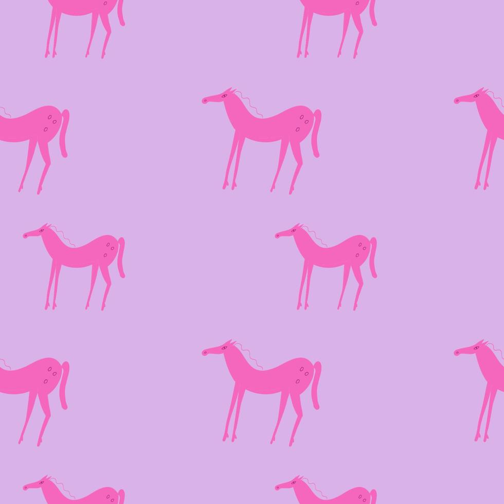 Seamless pattern with cute pink horses on a pink background. Repeating decorative background vector