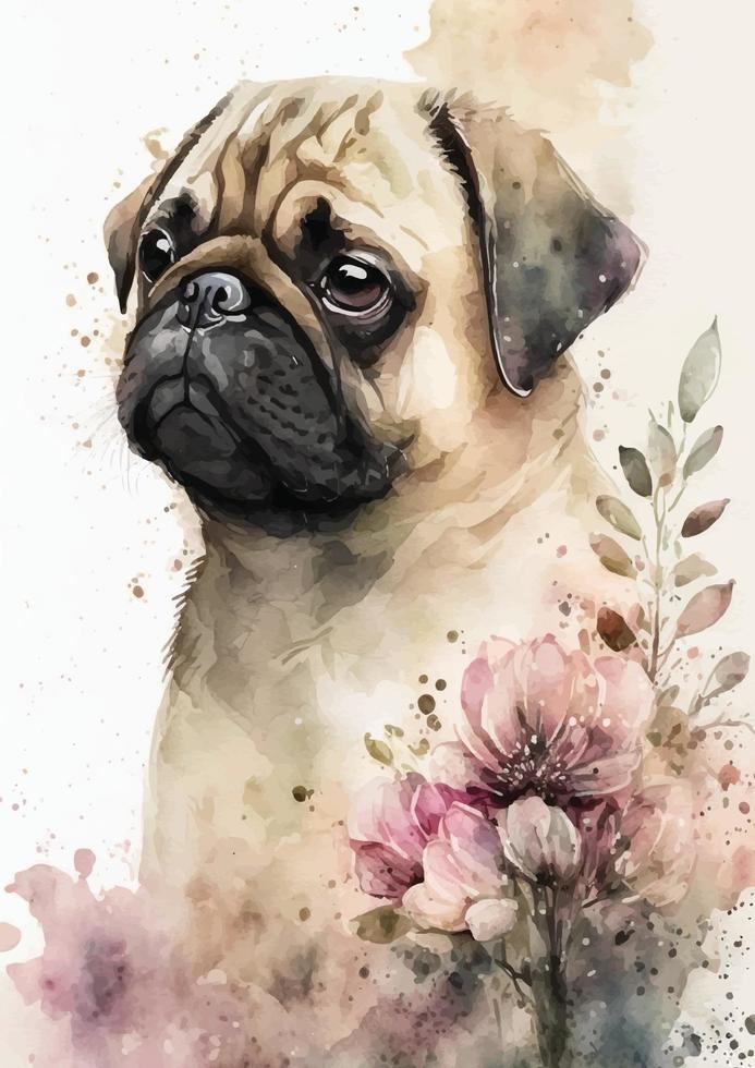 inspirado en animales doguillo perro acuarela pintura vector