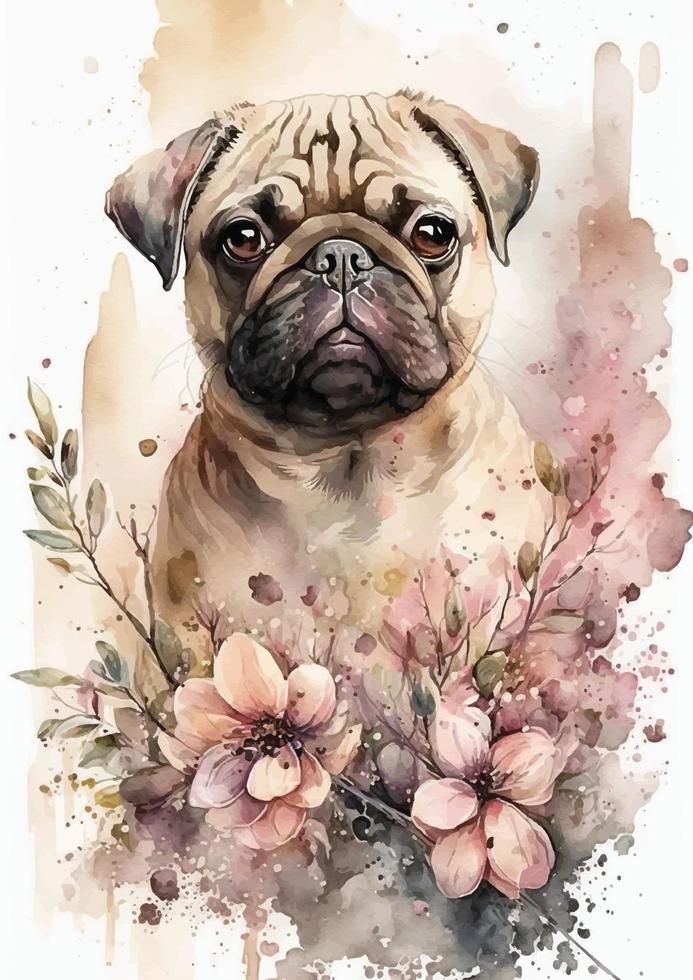Gorgeous Pug Dog Watercolor Illustration for Posters vector