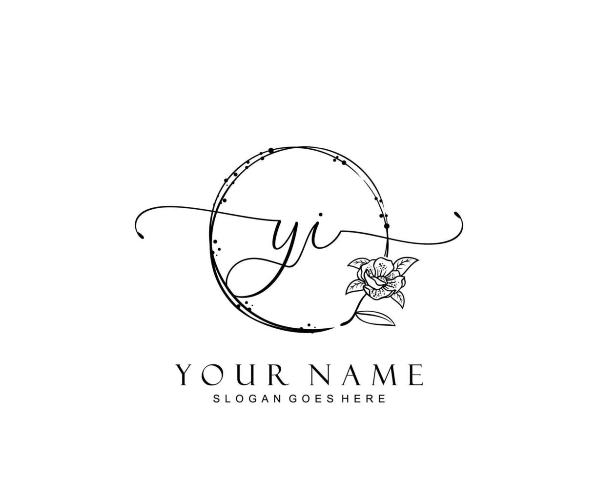 Initial YI beauty monogram and elegant logo design, handwriting logo of initial signature, wedding, fashion, floral and botanical with creative template. vector