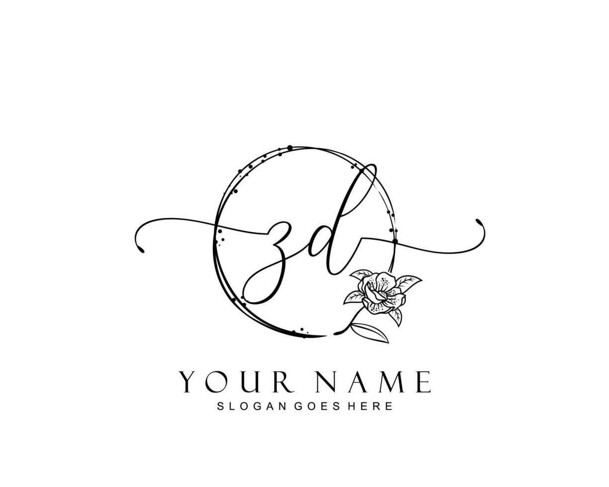Initial ZD beauty monogram and elegant logo design, handwriting logo of initial signature, wedding, fashion, floral and botanical with creative template. vector
