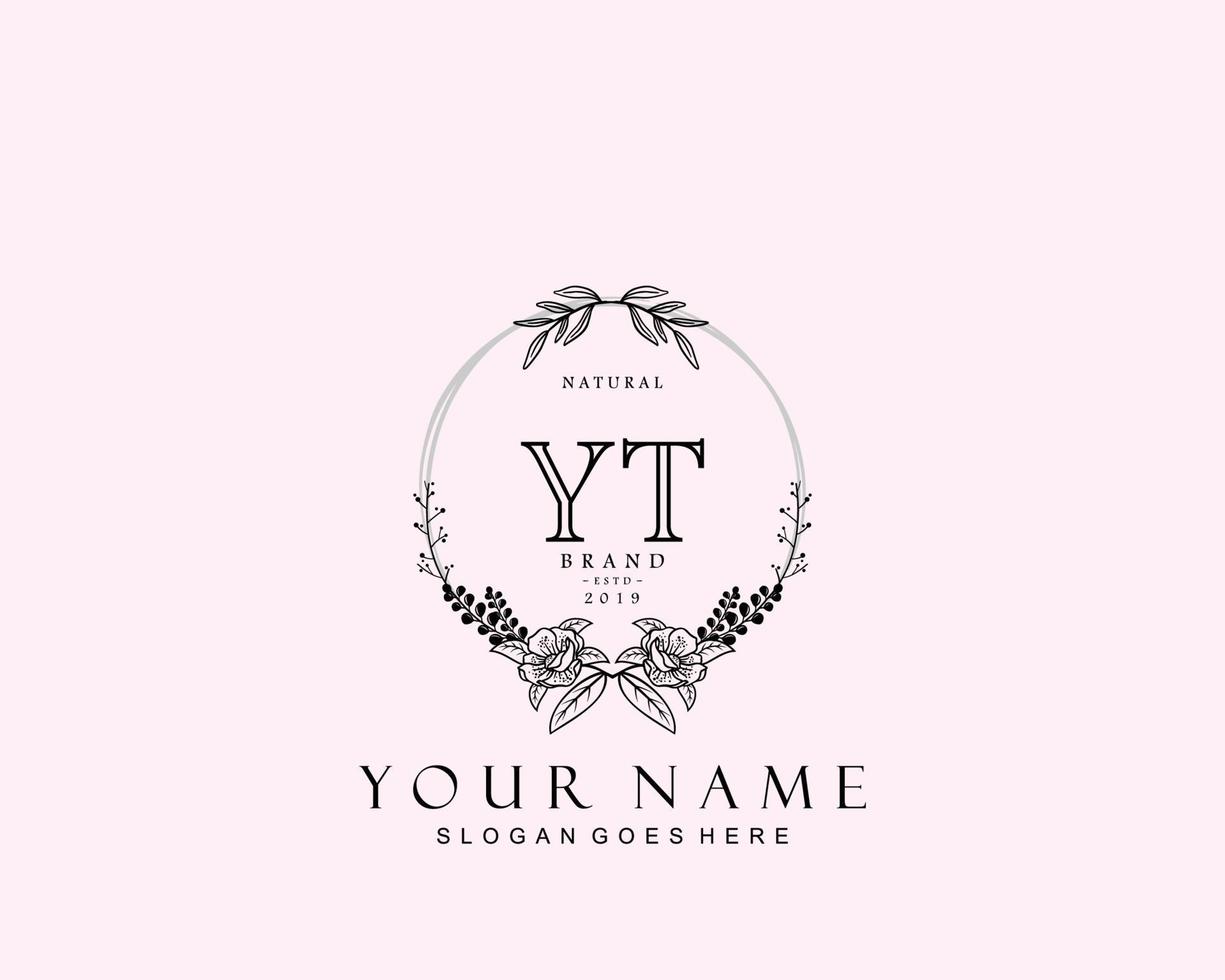 Initial YT beauty monogram and elegant logo design, handwriting logo of initial signature, wedding, fashion, floral and botanical with creative template. vector
