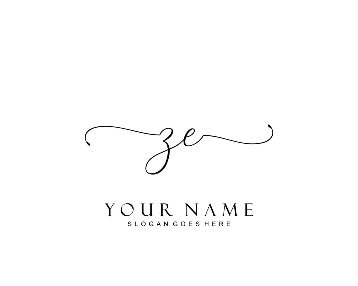 Initial ZE beauty monogram and elegant logo design, handwriting logo of initial signature, wedding, fashion, floral and botanical with creative template. vector