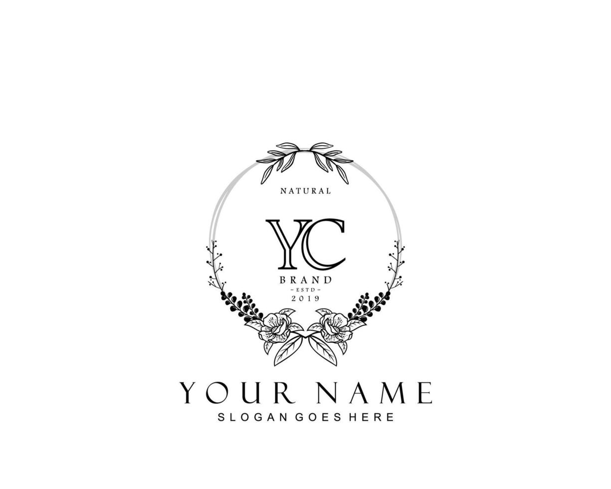 Initial YC beauty monogram and elegant logo design, handwriting logo of initial signature, wedding, fashion, floral and botanical with creative template. vector