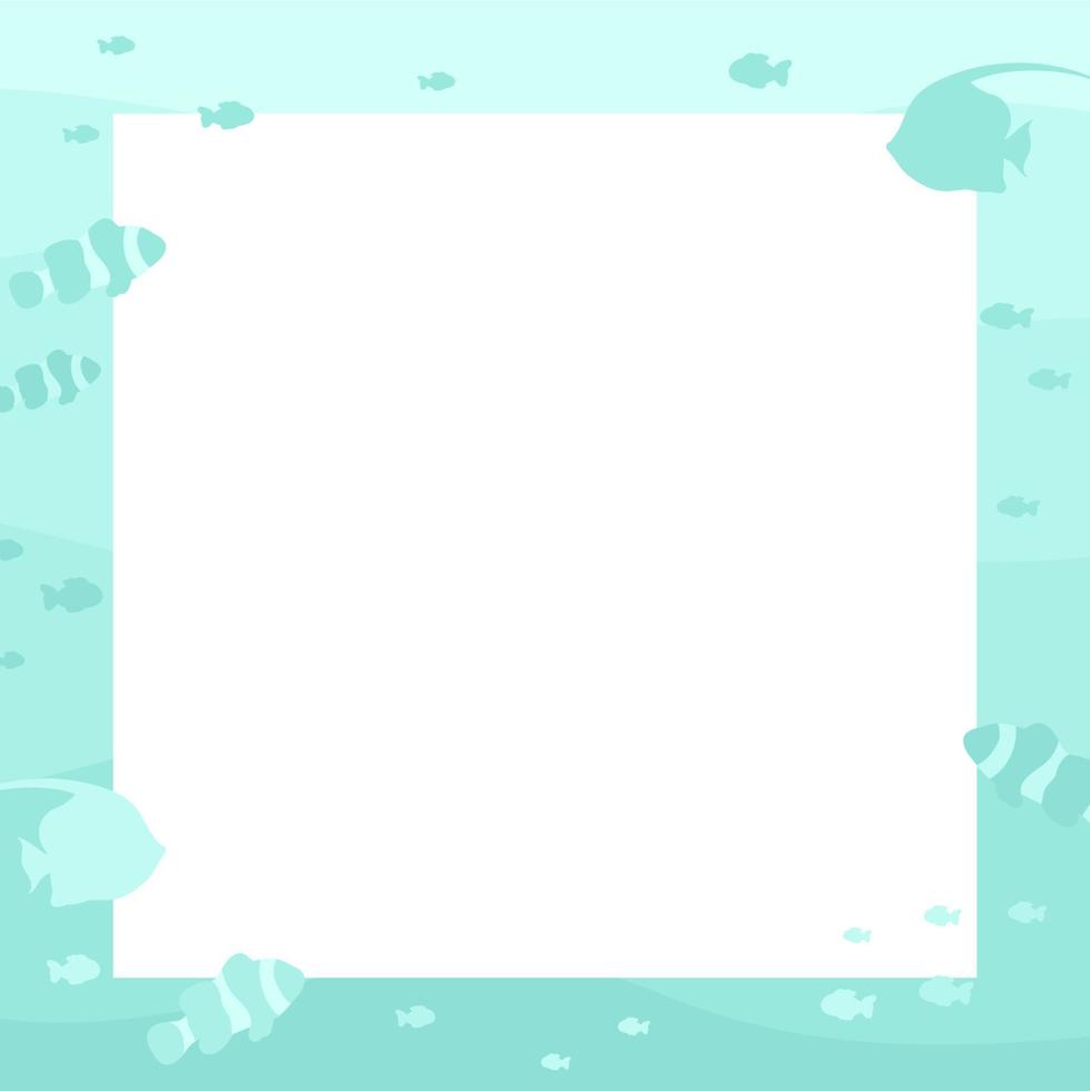 Square fishes underwater scene and nature border. Marine life frame vector design template. Backgrounds with copy space for text for banners, greeting cards, posters