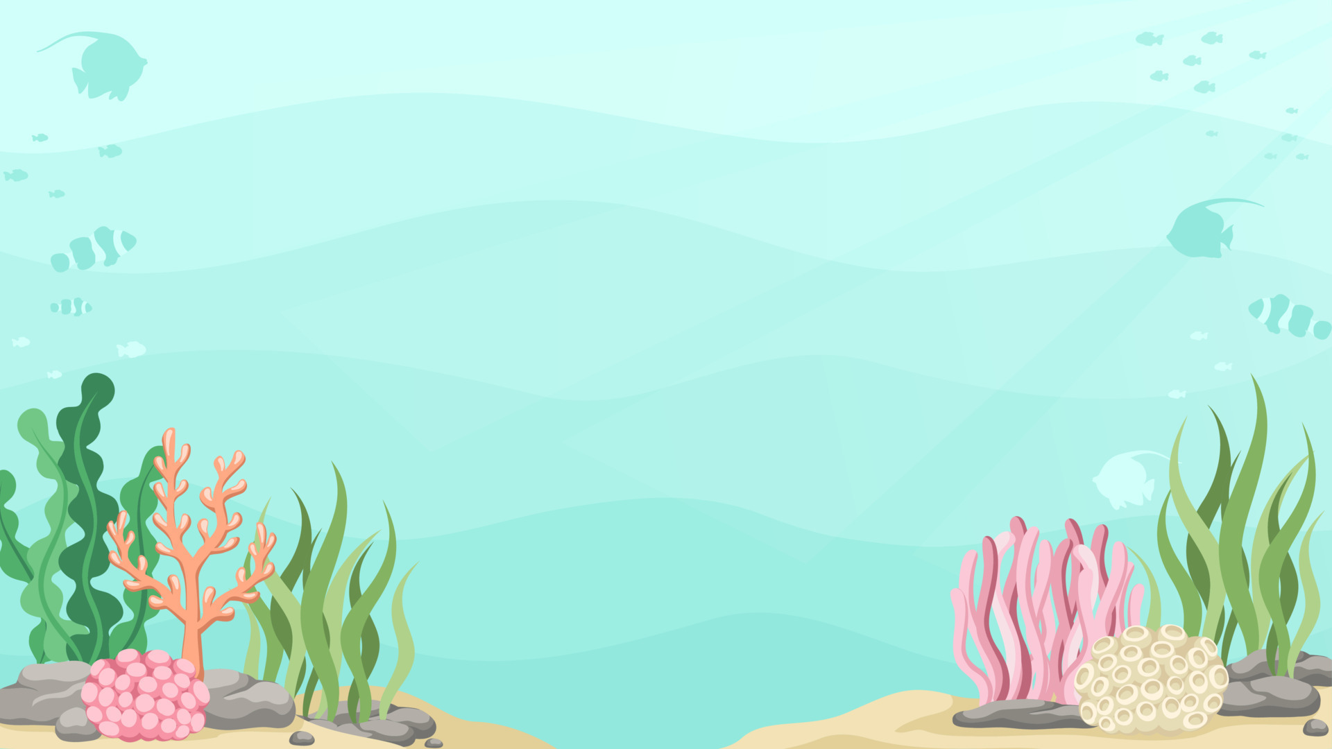 Underwater scene with fishes coral reef and seaweed banner Marine