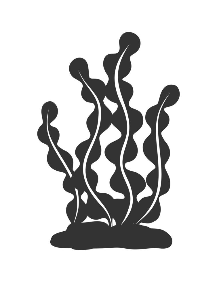 Seaweeds underwater plant silhouette vector illustration. Aquarium, ocean and marine algae water seafood.
