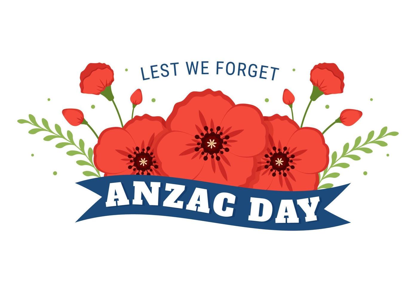 Anzac Day of Lest We Forget Illustration with Remembrance Soldier Paying Respect and Red Poppy Flower in Flat Hand Drawn for Landing Page Templates vector