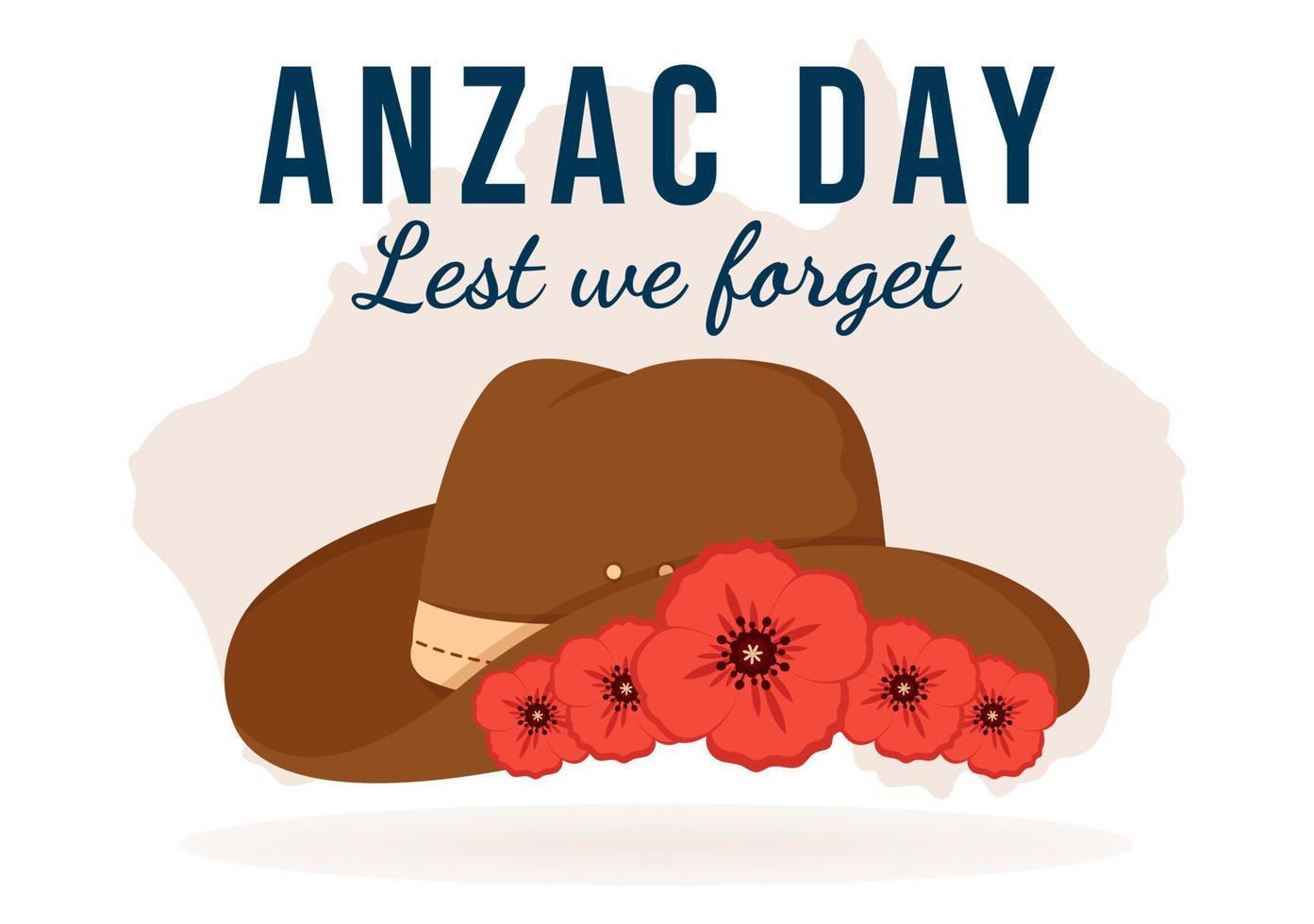 Anzac Day of Lest We Forget Illustration with Remembrance Soldier Paying Respect and Red Poppy Flower in Flat Hand Drawn for Landing Page Templates vector