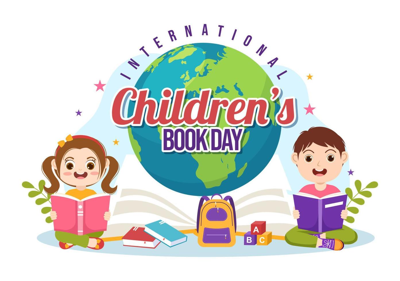 International Children's Book Day on April 2 Illustration with Kids Reading or Writing Books in Flat Cartoon Hand Drawn for Landing Page Templates vector