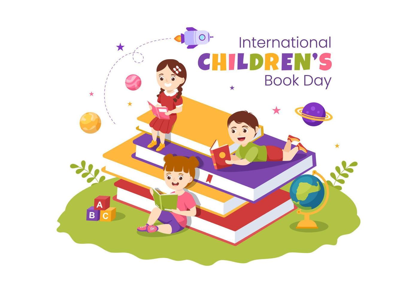 International Children's Book Day on April 2 Illustration with Kids Reading or Writing Books in Flat Cartoon Hand Drawn for Landing Page Templates vector